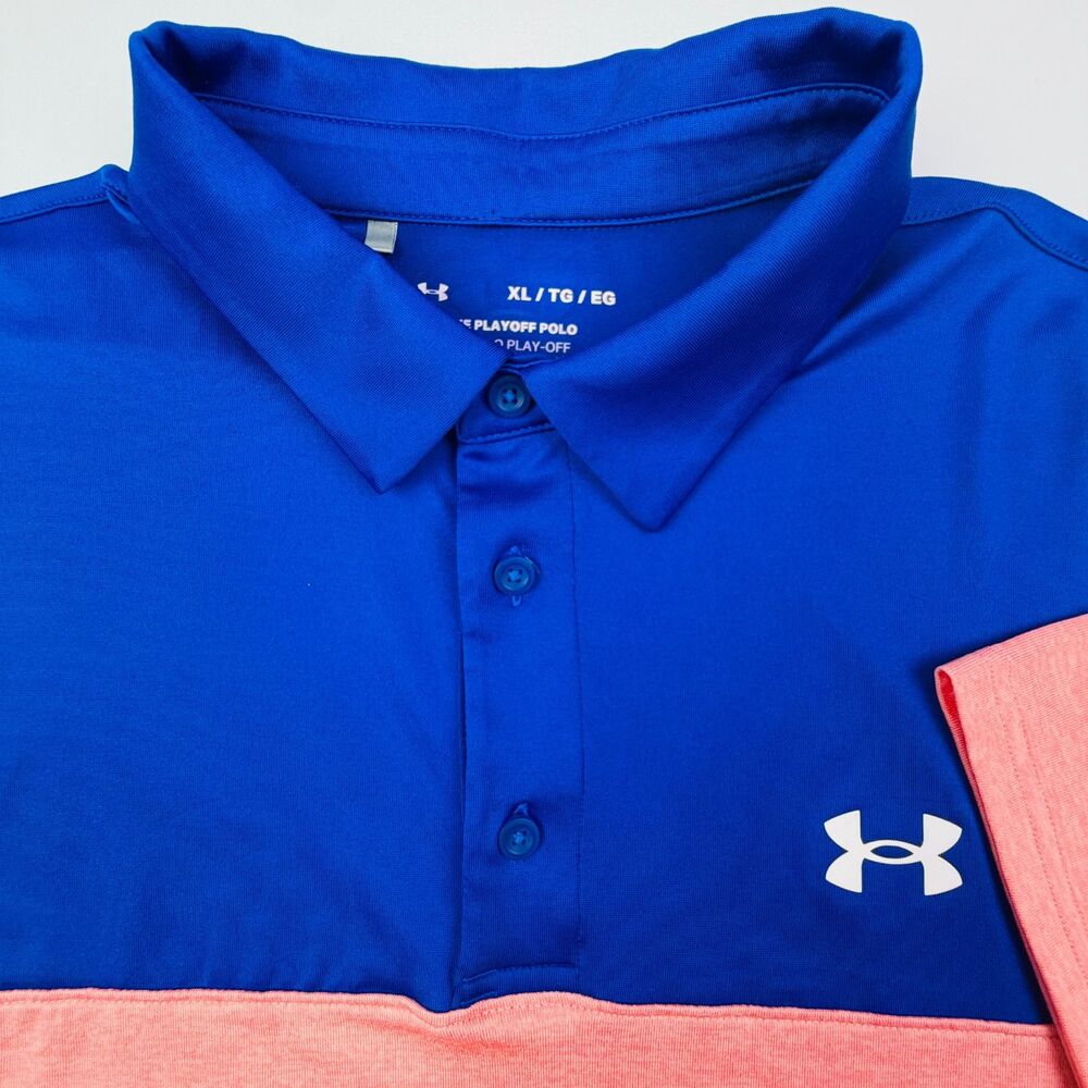 Under Armour Playoff Polo XL Blue Pink Colorblock Shirt